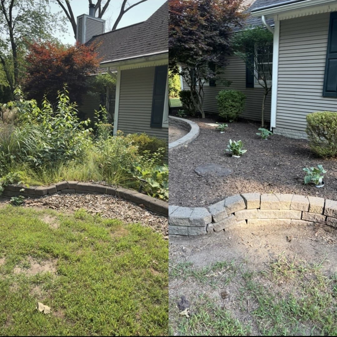 Before and after landscaping cleanup by X Marks the Spot Lawncare